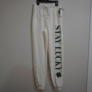 "Stay Lucky" Women's Lightweight, White Jogger Pants - Size XS